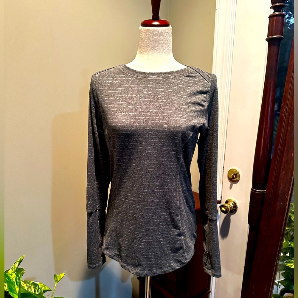 Long sleeved athletic too - grey with white stripes - like new